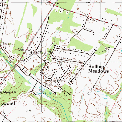 Topographic Map of Rolling Meadows, DE