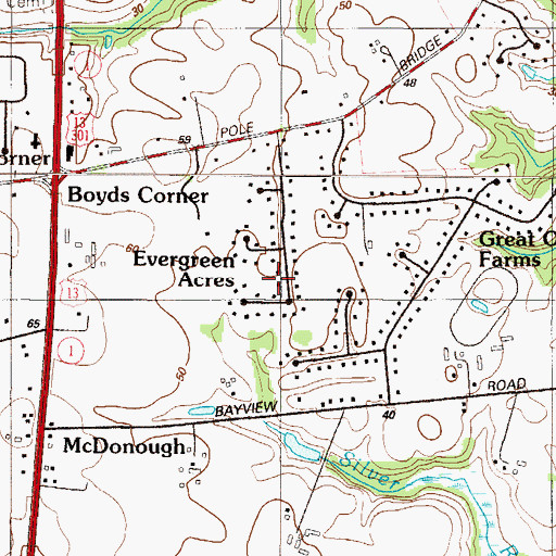 Topographic Map of Evergreen Acres, DE