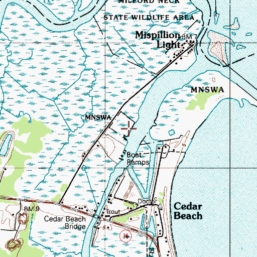 Topographic Map of Cedar Creek Boat Launching Area, DE