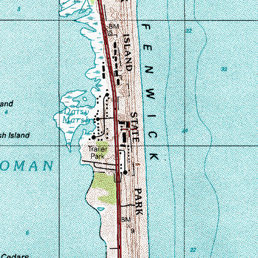 Topographic Map of Seaside Villas, DE