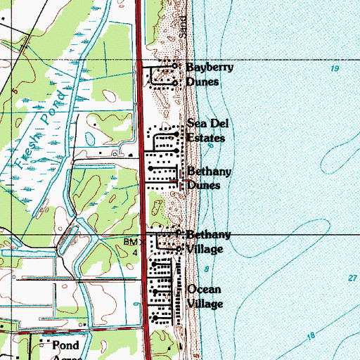 Topographic Map of Bethany Dunes, DE