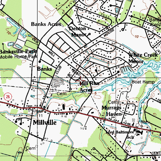 Topographic Map of Mill Run Acres, DE
