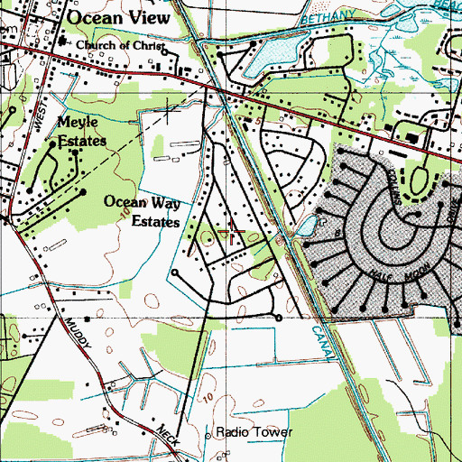 Topographic Map of Ocean Way Estates, DE