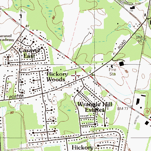 Topographic Map of Hickory Woods, DE