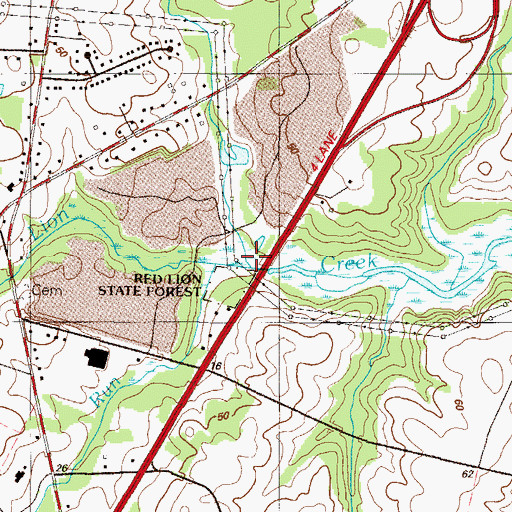 Topographic Map of Red Lion State Forest, DE