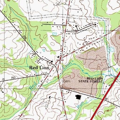 Topographic Map of Red Lion Church, DE