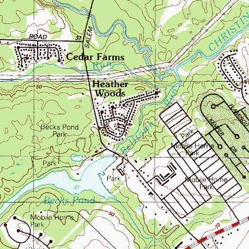 Topographic Map of Heather Woods, DE