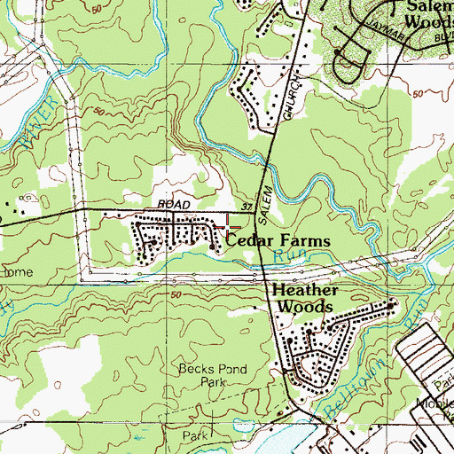 Topographic Map of Cedar Farms, DE