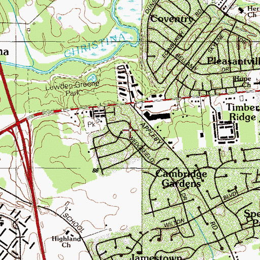Topographic Map of Victoria Woods, DE