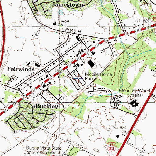 Topographic Map of Fairwinds Mobile Home Park, DE
