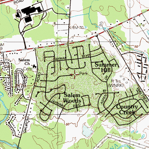 Topographic Map of Salem Woods, DE