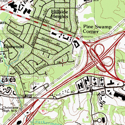 Topographic Map of Fox Woods, DE