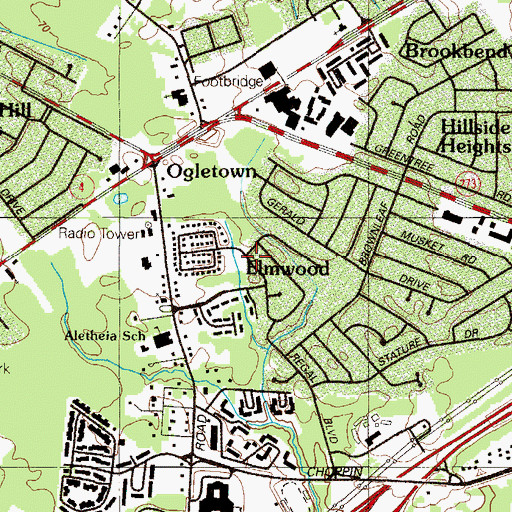 Topographic Map of The Elms, DE