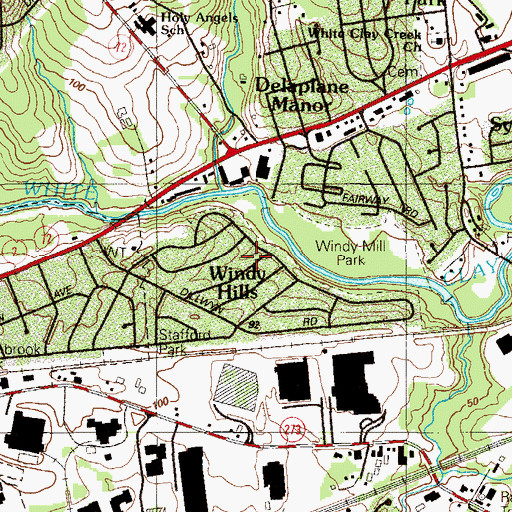 Topographic Map of Windy Hills, DE