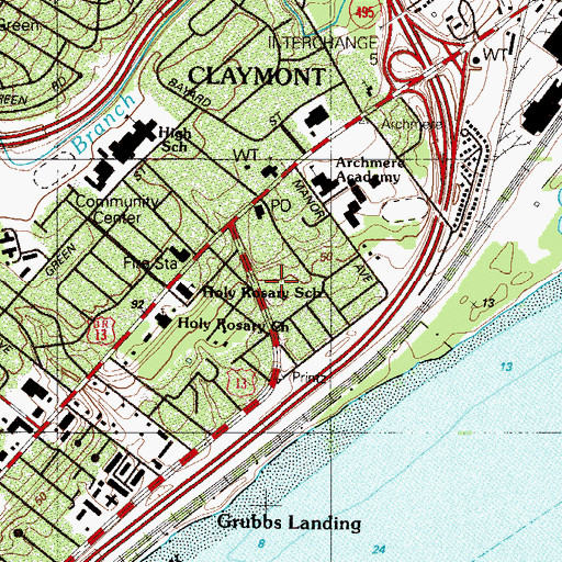 Topographic Map of Claymont Village, DE
