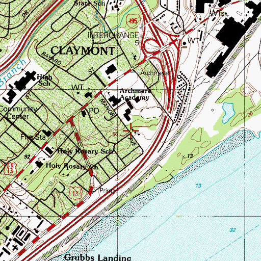Topographic Map of Claymont Manor, DE