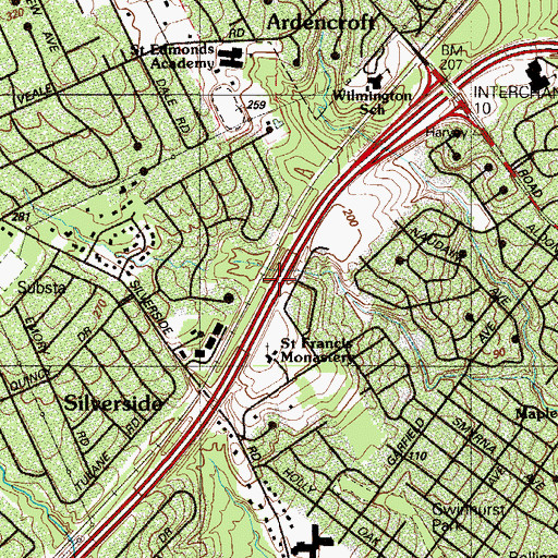 Topographic Map of Holly Hills, DE