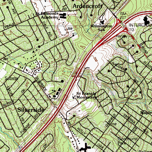 Topographic Map of Holly Hills, DE