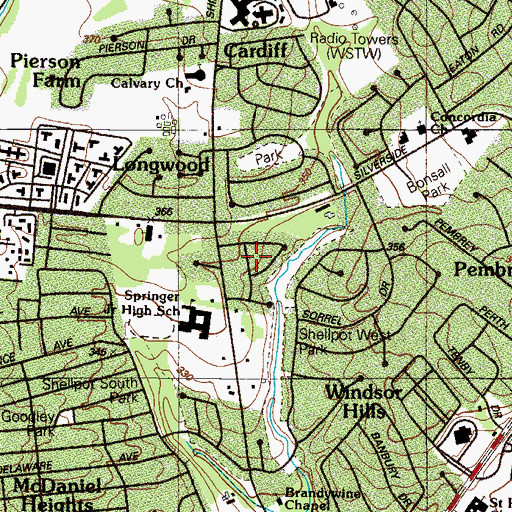 Topographic Map of Delwynn, DE