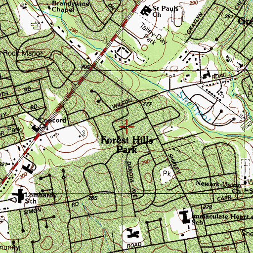 Topographic Map of Madelyn Gardens, DE