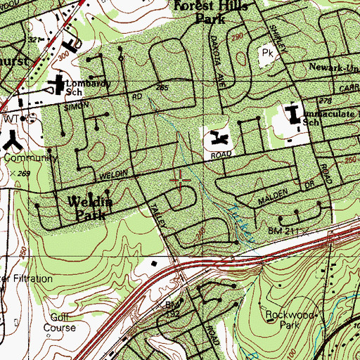 Topographic Map of Rockwood Hills, DE