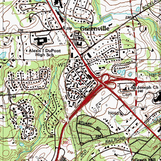 Topographic Map of Greenville Place, DE
