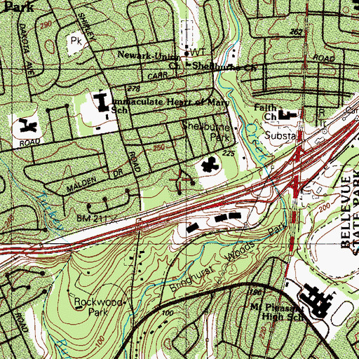 Topographic Map of Gristmill Woods, DE