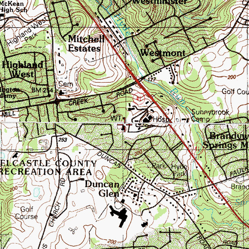 Topographic Map of Parkwood, DE