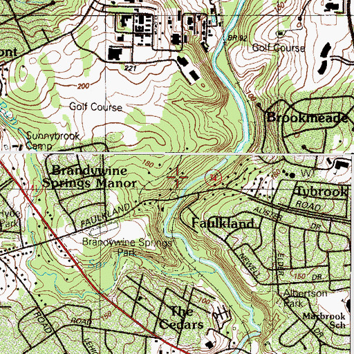 Topographic Map of Faulkland Woods, DE