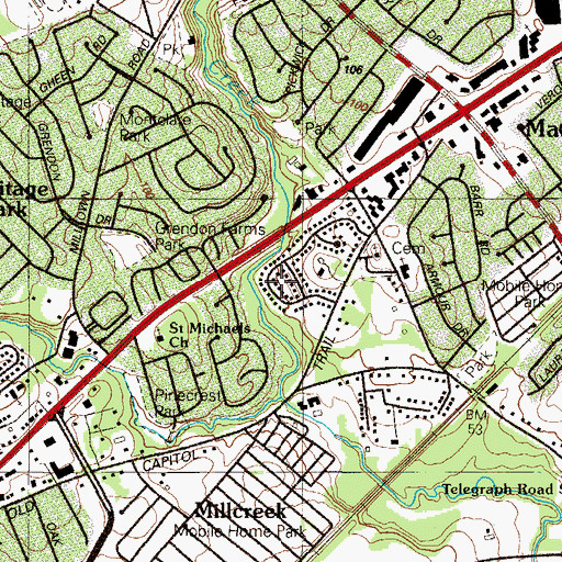 Topographic Map of Pendrew Manor, DE