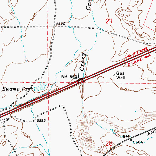 Topographic Map of Crazy Creek Bridge, AZ