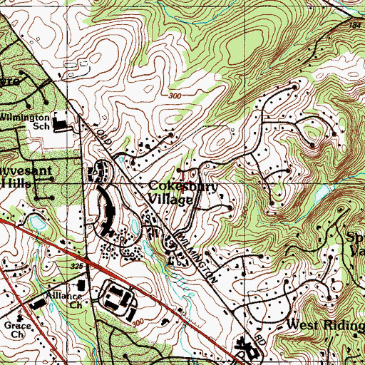 Topographic Map of Cokesbury Village, DE