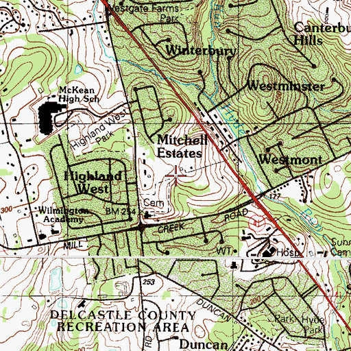 Topographic Map of Mitchell Estates, DE