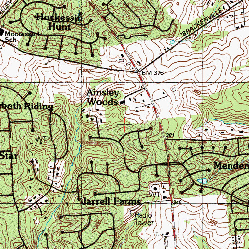 Topographic Map of Ainsley Woods, DE