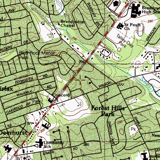 Topographic Map of Bellewood, DE