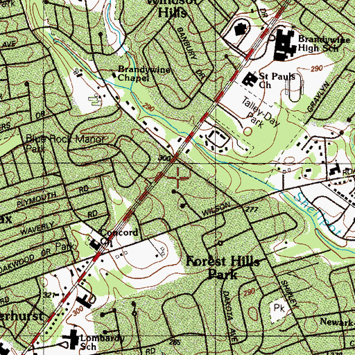Topographic Map of Wickwood, DE