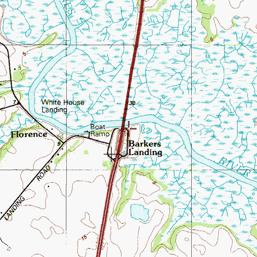 Topographic Map of Barkers Landing, DE