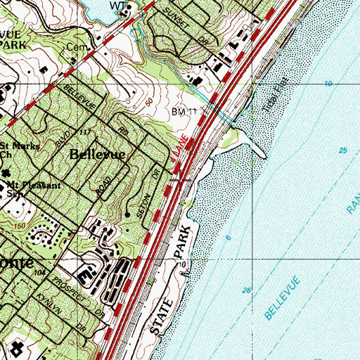 Topographic Map of Bellevue, DE