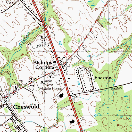 Topographic Map of Bishops Corner, DE