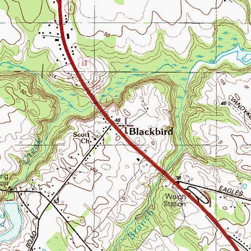 Topographic Map of Blackbird, DE