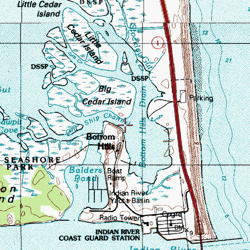 Topographic Map of Bottom Hills, DE