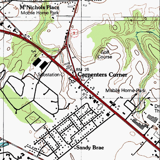 Topographic Map of Carpenters Corner, DE