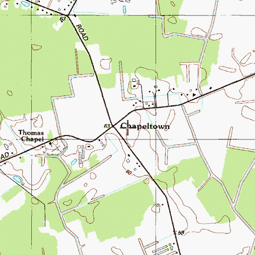 Topographic Map of Chapeltown, DE