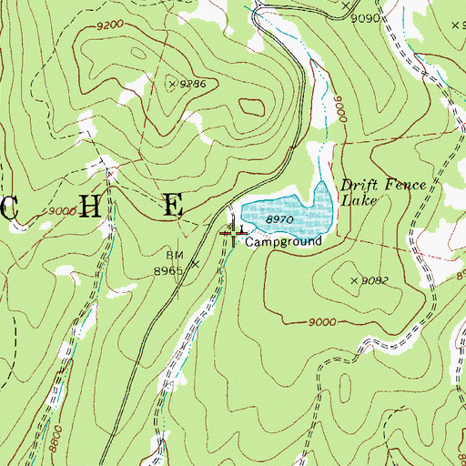 Topographic Map of Drift Fence Lake Campground, AZ