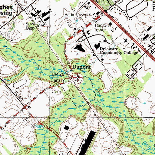 Topographic Map of Dupont, DE