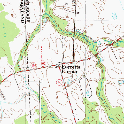 Topographic Map of Everetts Corner, DE