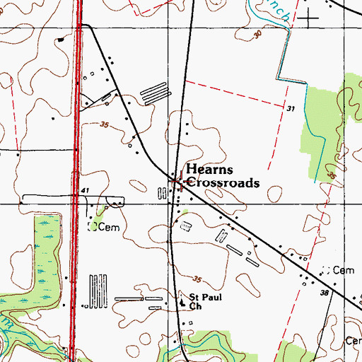 Topographic Map of Hearns Crossroads, DE