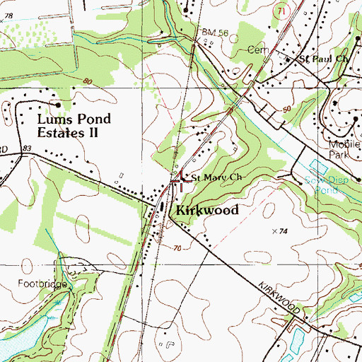 Topographic Map of Kirkwood, DE