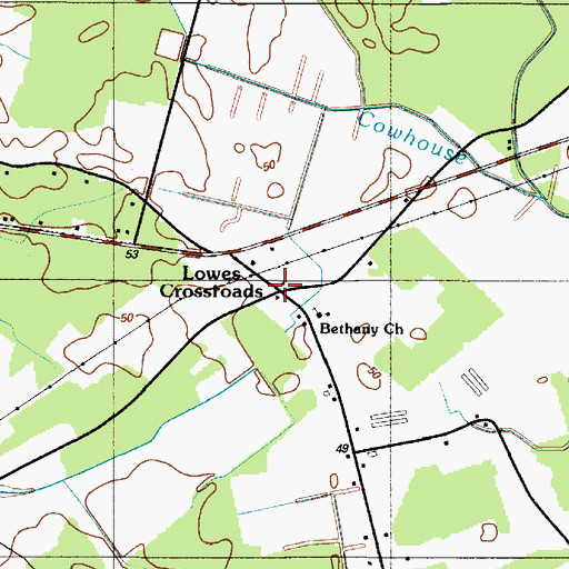 Topographic Map of Lowes Crossroads, DE