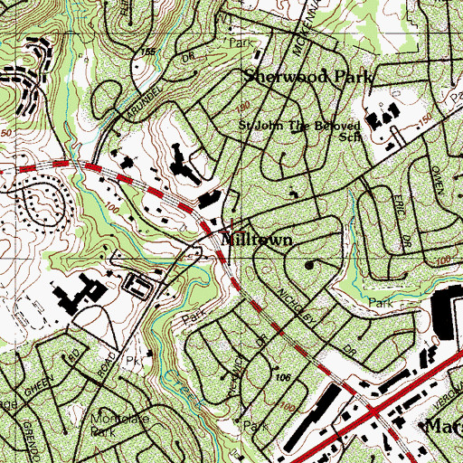 Topographic Map of Milltown, DE